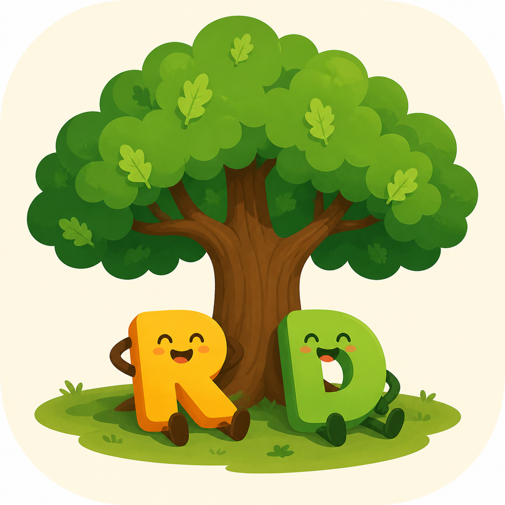 Tree Shade icon: an oak tree with the letters R and D enjoying the shade
